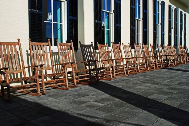 These chairs line the outside of the almost 200 year old hotel at which we're camped.